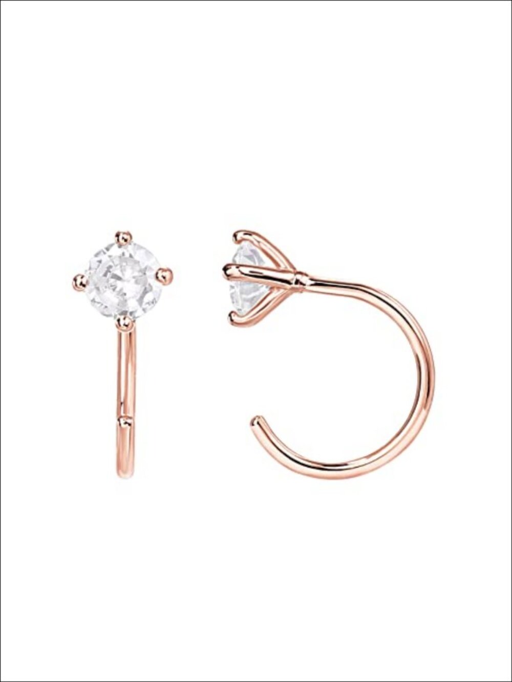 14K Gold Plated Half Hoop Earrings Cubic Zirconia Backless Open Hoop
